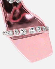 Shivi Pink Faux Snake Diamante Heeled Sandals