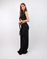 Delilah Black Devore Ruffle Top