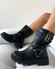 Smith Black Chunky Biker Boots