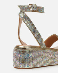 Brittany Gold Mirror Diamante Flatform Sandals