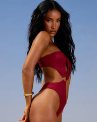 Amara Deep Red Ring Trim Cut Out Swimsuit