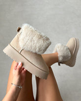 Tomiee Beige Faux Suede Fur Trimmed Ankle Boots