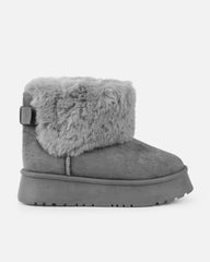 Tomiee Grey Faux Suede Fur Trimmed Ankle Boots