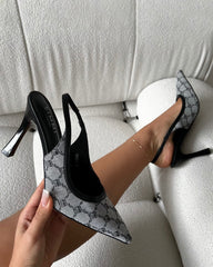 Tessah Grey Monogram Sling Back Court Shoes