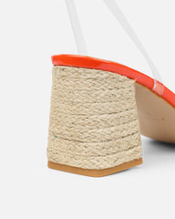 Thames Clear Orange Patent Espadrille Block Heeled Sandals
