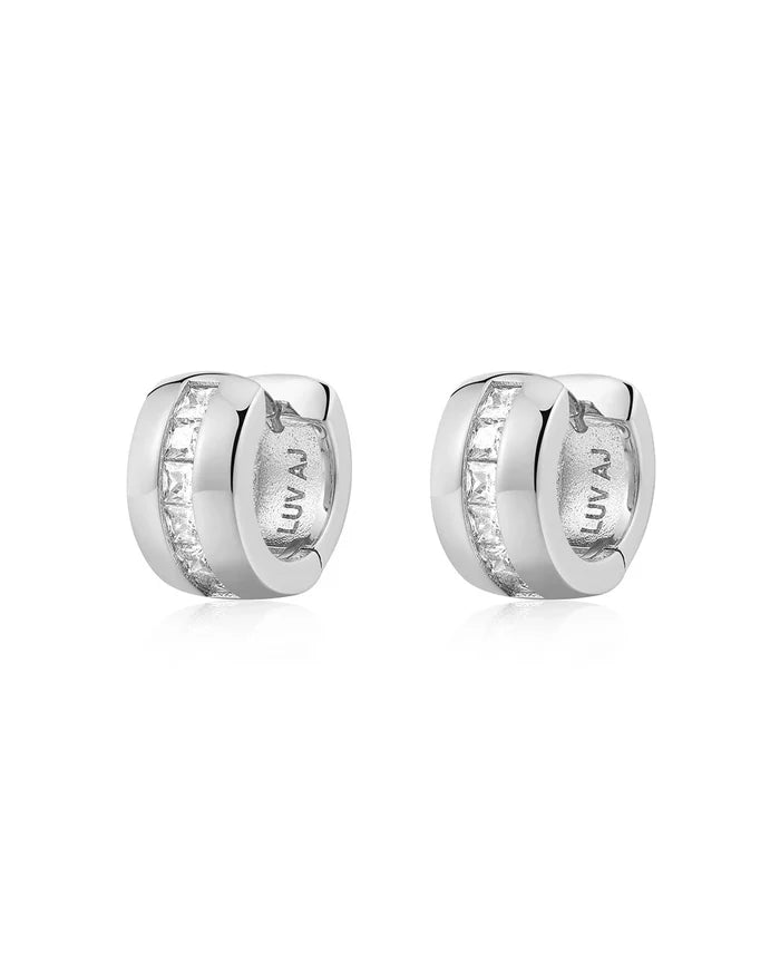 The Pave Stripe Monaco Huggies in Silver