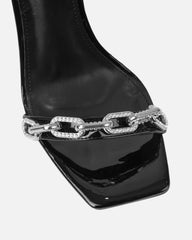 Echo Black Patent Diamante Chain Heels