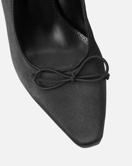 Trinnie Black Satin Lace Up Ballet Mid Heels