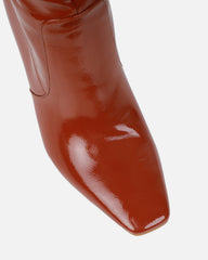 Usher Tan Patent Slouch High Heeled Over The Knee Boots
