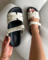 Adelle Ecru Box Chunky Footbed Slides