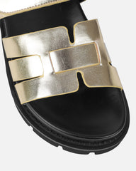 Adelle Gold Chunky Velcro Strap Flat Sandals