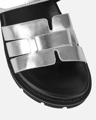 Adelle Silver Chunky Velcro Strap Flat Sandals