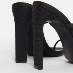 Cyan Black Snake Toe Loop Slim Block Heels