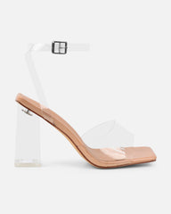 Veeno Clear Nude Patent Block Heeled Sandals