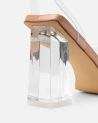 Veeno Clear Nude Patent Block Heeled Sandals