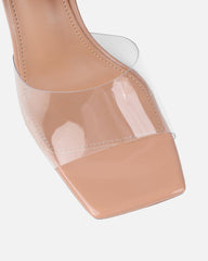 Veeno Clear Nude Patent Block Heeled Sandals