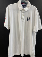 White Tommy Hilfiger custom-fit pique polo shirt size xl with a navy blue embroidered "H" logo