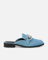 Xanthe Blue Denim Diamanté Slip On Mules