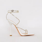 Chantel White Patent Clear Diamante Strappy Heels