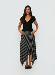Alevia Asymmetrical Midi Skirt Black / Grey Stripe