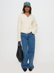 Brodey Collared Cable Knit Sweater Cream
