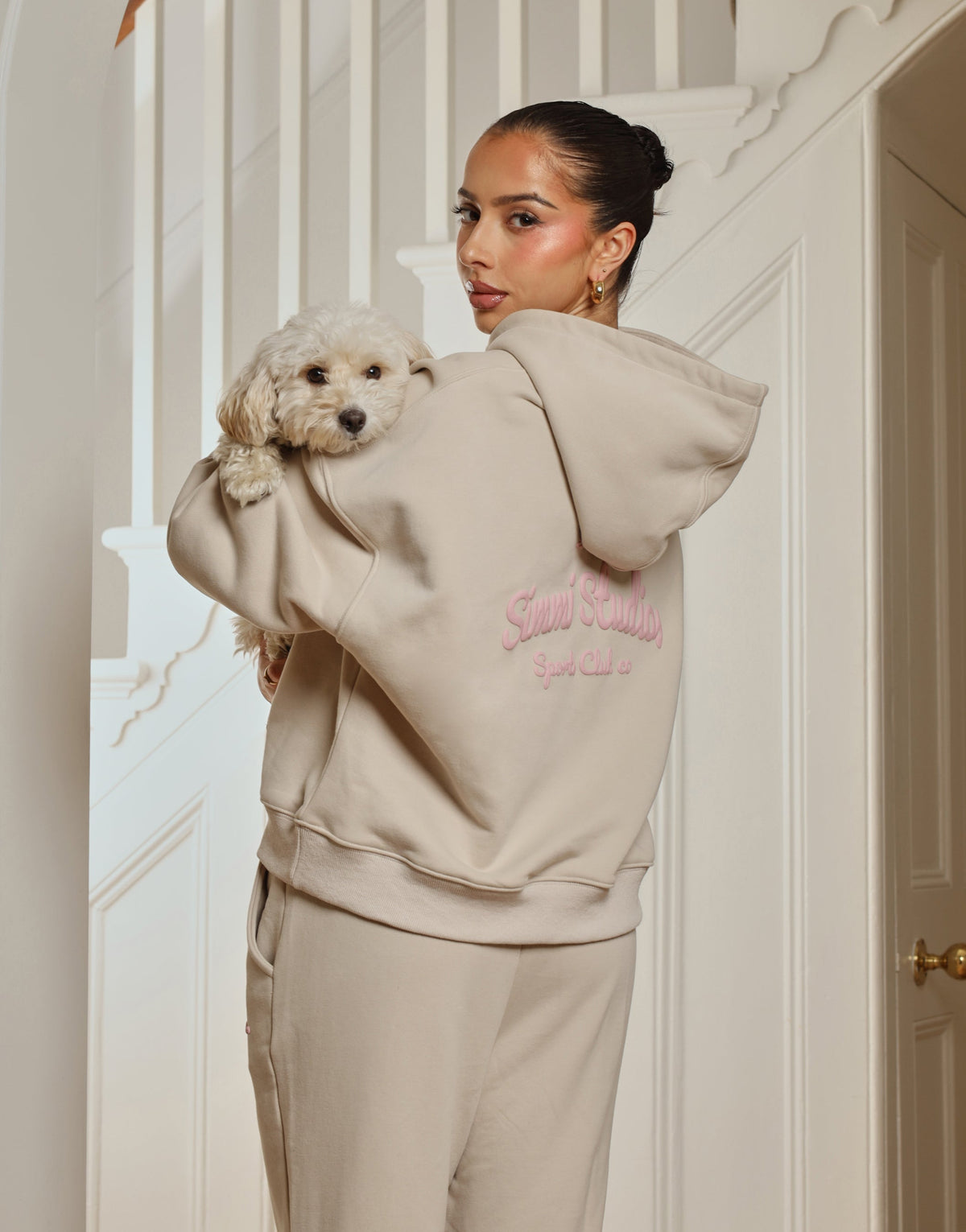 Marilyn Simmi Studios Bubble Print Hoodie In Beige