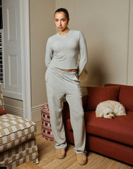 Mila Simmi Studios Soft Stripe Fine Ribbed Trouser In Cream