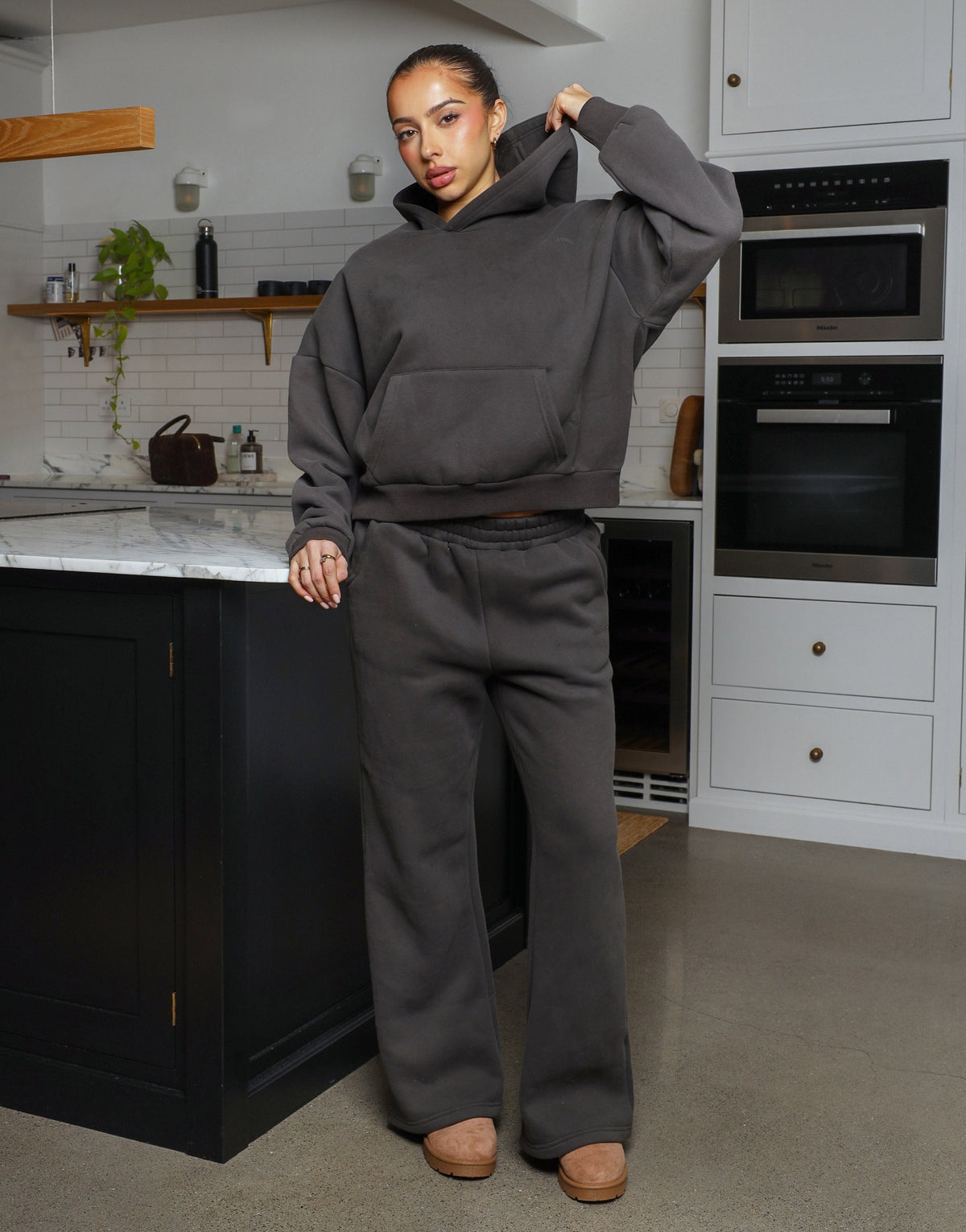 Maddie Simmi Studios Essentials Flared Joggers in Dark Grey