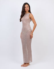 Margot Sheer sequin Beach Maxi Dress In Taupe