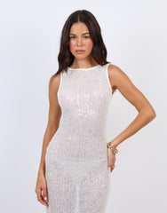 Margot Sheer sequin Beach Maxi Dress In Cream