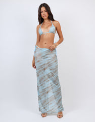 Nalu Abstract Print Mesh Beach Maxi Skirt In Blue