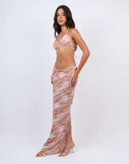 Nalu Abstract Print Mesh Beach Maxi Skirt In Pink