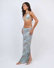 Nalu Abstract Print Mesh Beach Maxi Skirt In Blue