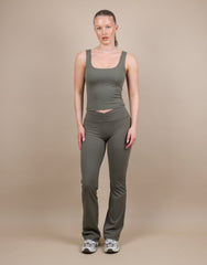 Cleo Ruched Front Flared Leggings In Olive