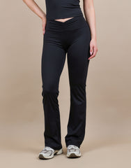 Cleo Ruched Front Flared Leggings In Black