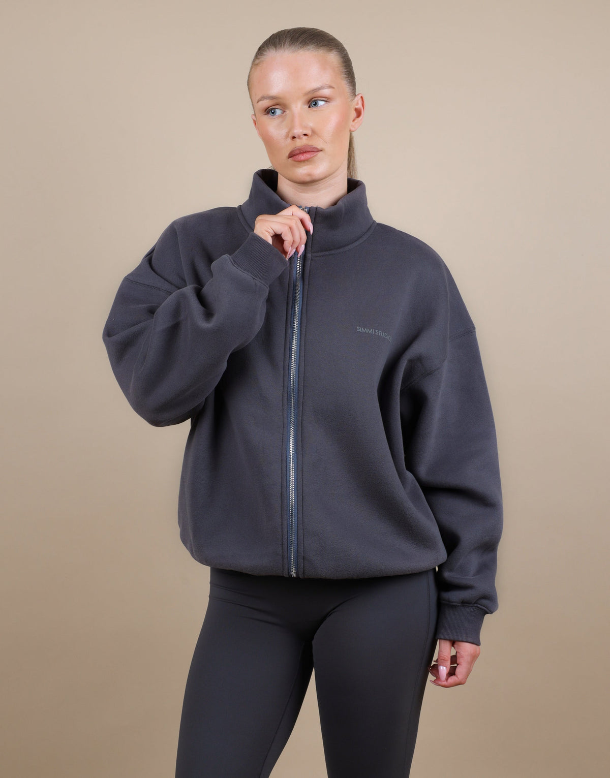 Bronte Simmi Studios Zip Through Funnel Neck Sweatshirt In Slate