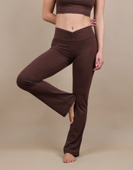 Cleo Ruched Front Flared Leggings In Brown