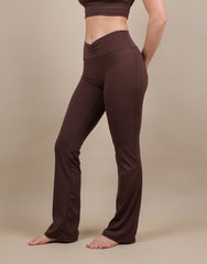 Cleo Ruched Front Flared Leggings In Brown