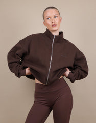 Bronte Simmi Studios Zip Through Funnel Neck Sweatshirt In Brown