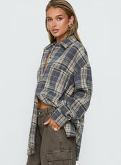 Clarity Oversized Long Sleeve Shirt Ash Plaid