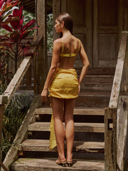Lucia Yellow Satin Leopard Print Sarong
