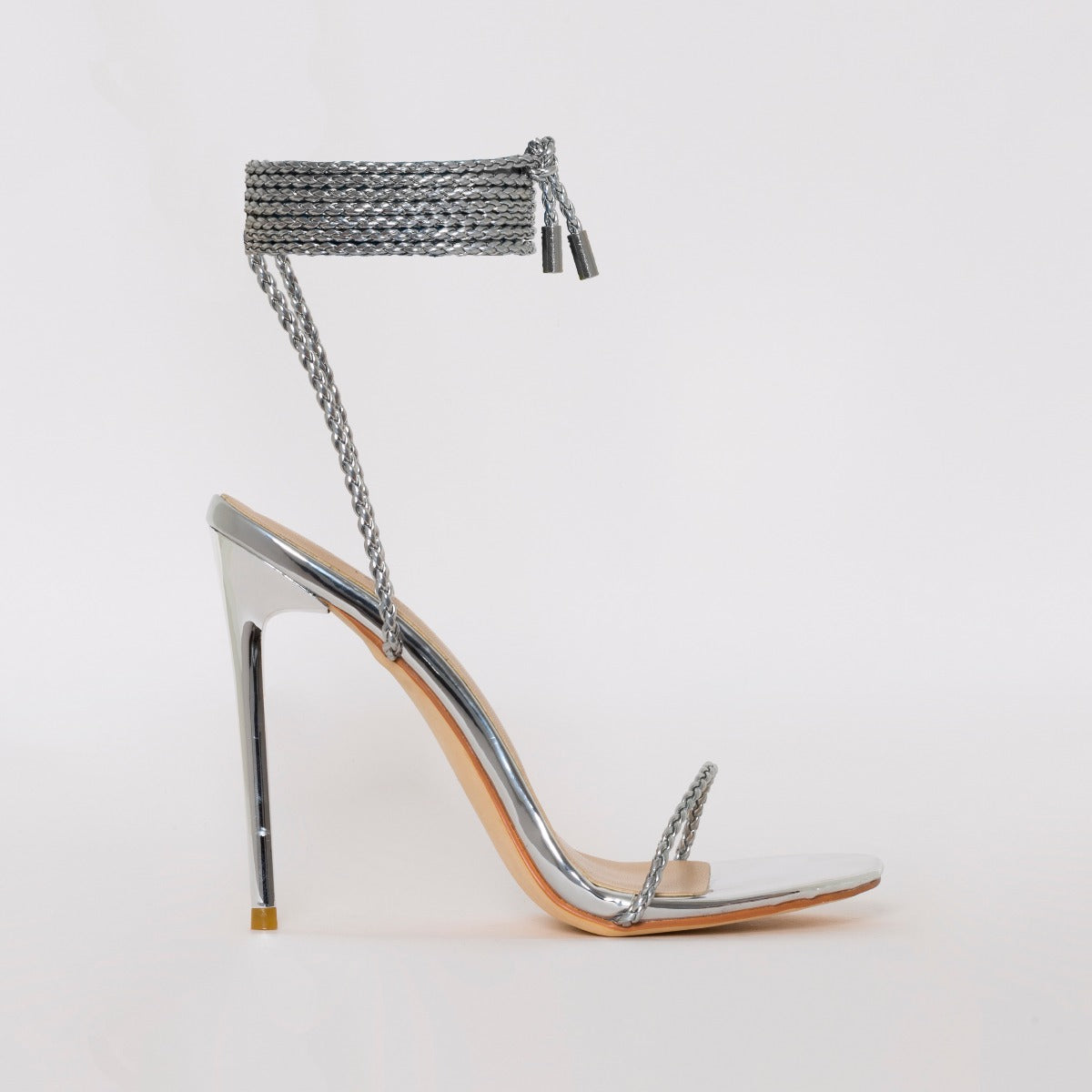Welma Silver Lace Up Stiletto Heels