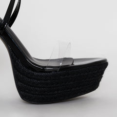 Akira Black Patent Lace Up Platform Heels