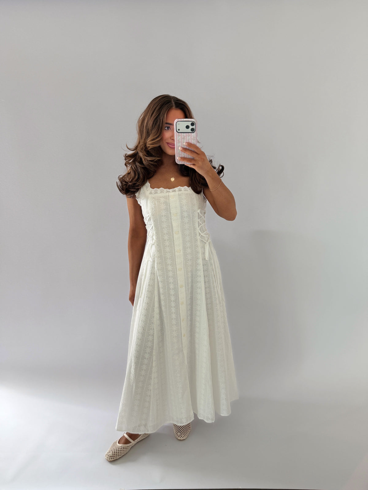 Cottage Charm Midi Dress White