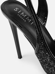 Hollie Black Glitter Slingback Court Shoes