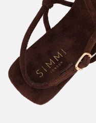 Leana Brown Suede Strappy Flat Sandals