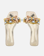 Monika Gold Mirror Bead Detail Flat Sandals