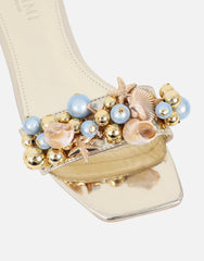 Monika Gold Mirror Bead Detail Flat Sandals