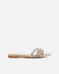 Capri Gold Mirror Diamante Flat Sandals