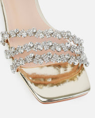 Capri Gold Mirror Diamante Flat Sandals
